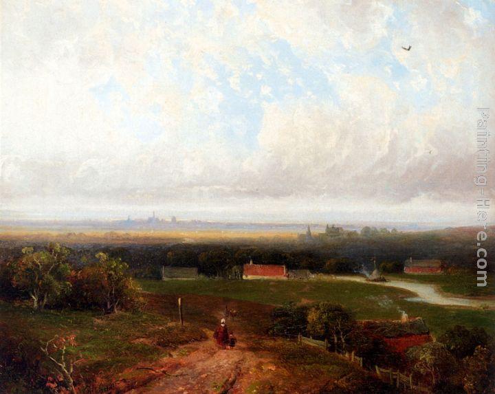 Pieter Lodewijk Francisco Kluyver A Panoramic View Of Haaelem With Figures On A Track In Kraantje Lek In The Foreground